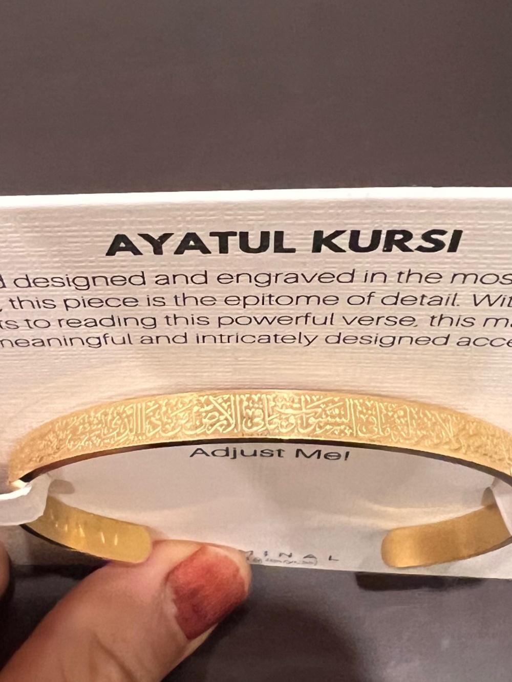 Nominal ayatul kursi cuff bracelet gold tone